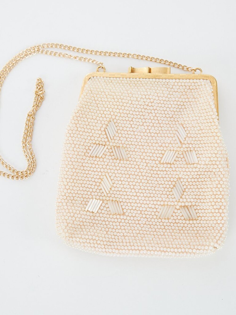 Vintage Beaded Bag with Gold Chain Strap Made in Hong Kong